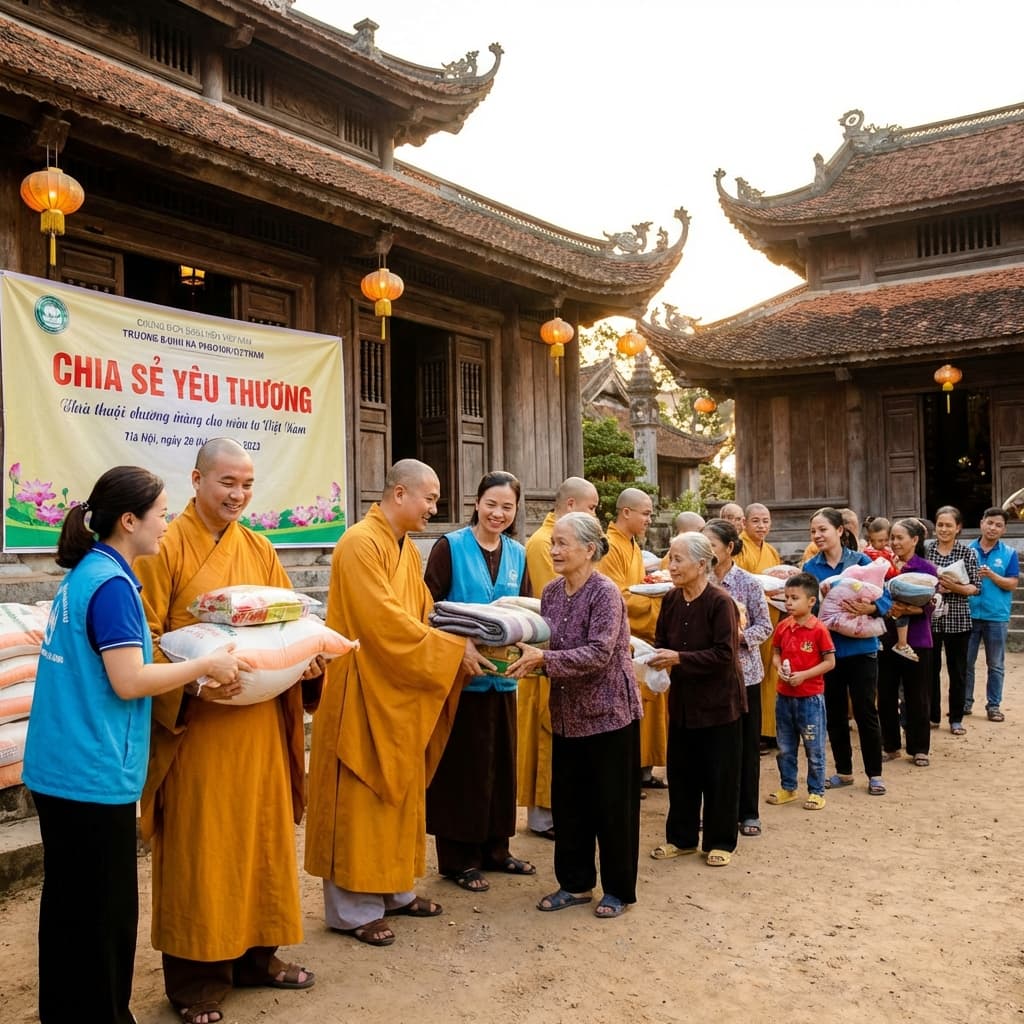 Phát quà từ thiện cho bà con vùng lũ